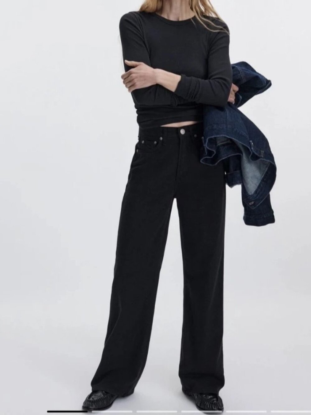 Rag & Bone Women's Size 30 Featherweight Wide-Leg Jeans Black Stretch